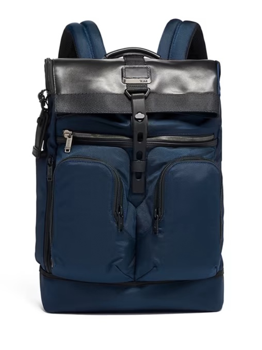 TUMI Alpha Bravo London Roll Top Blue & Black Leather Backpack
